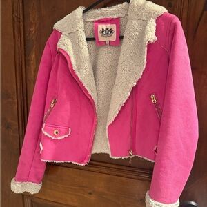 Juicy Couture Pink and White Cropped Jacket with Cozy Collar